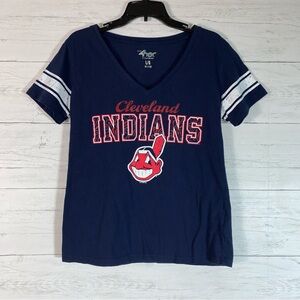 2017 4her- Women's navy MLB Cleveland Indians World Series Shirt size L
